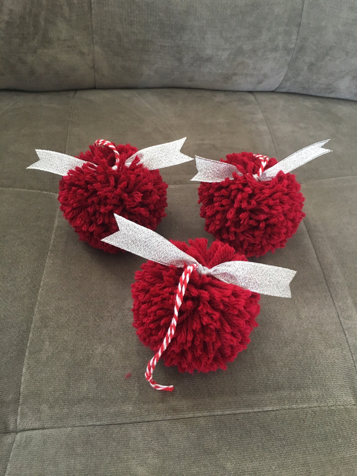 Set of 3 Handmade Pom Pom Ornaments Cardinal Red Etsy