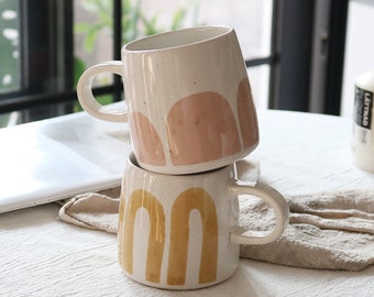 Linda taza de café de cerámica, taza de cerámica personalizada hecha a mano, regalo para amantes del café, taza Kawaii Dreamland, taza de pintura con tinta, decoración del hogar