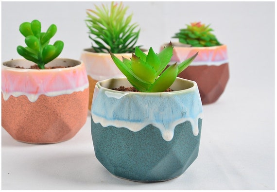 Home Garden Mini garden Lovely flowerpot gift for her Ceramic planter Hand painted flowerpot Succulent Plants Home Decor