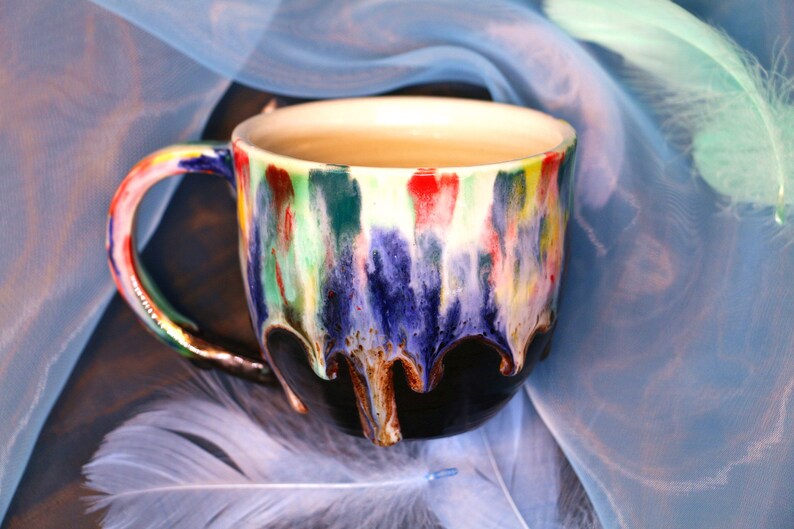 Happy Rainbow mug, pottery mug, handmade ceramic mug, Ready to ship, coffee mug pottery, personalized mug, Unique mug, unique gift 
