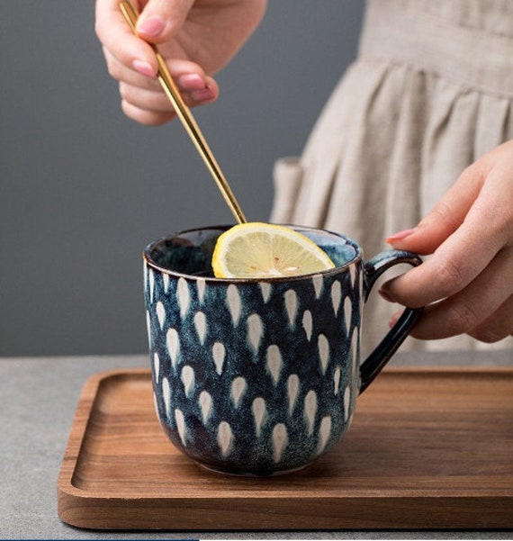 Coffee Lover Pottery Mug Gift for Her Handmade Mug Gift for Him POTTERY MUG HANDMADE blue handmade pottery whimsical surreal cup mug