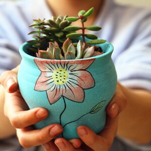 Home Garden Mini garden Lovely flowerpot gift for her Ceramic planter Hand painted flowerpot Succulent Plants Home Decor