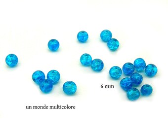 20 round 6 mm blue Crackle glass beads