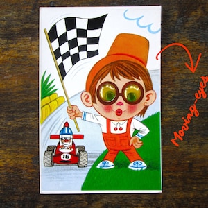 Cartolina vintage italiana con occhi mobili - Cartoline sportive - Cartoline con pilota F1 - Formula Uno - non affrancata