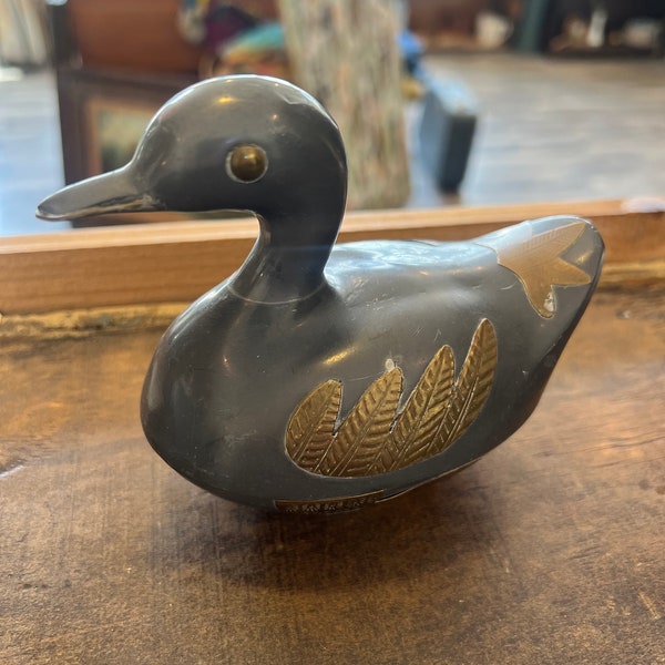 Vintage 1960’s Lead/Pewter and Brass Duck Trinket Box Boho Home Decor Eclectic Home Decor Jewelry Box