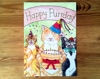 Happy birthday cat card, birthday card, cat birthday card, funny birthday card, cute cat card, animal card, friend birthday card, cute card