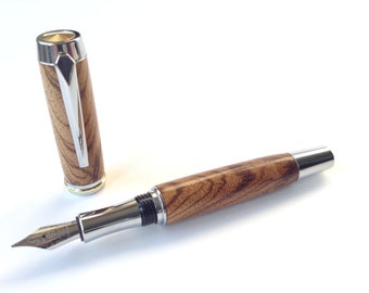 Size 6 Pen Nib Made In Italy Medium Nib Iridium Point Wooden Fountain African Zebra Wood Hand Turned Fountain Chrome Mechanism