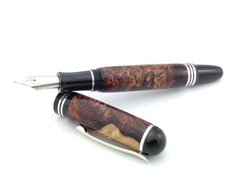Size 6 Pen Nib Made In Italy Medium Nib Iridium Point Wooden Fountain African Zebra Wood Hand Turned Fountain Chrome Mechanism