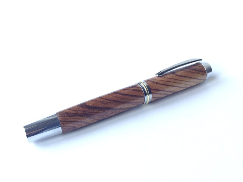 Size 6 Pen Nib Made In Italy Medium Nib Iridium Point Wooden Fountain African Zebra Wood Hand Turned Fountain Chrome Mechanism