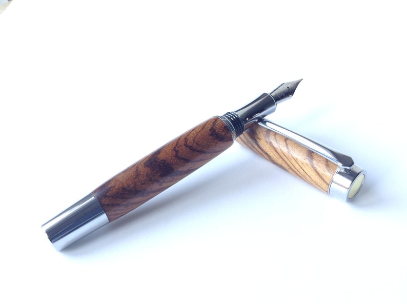Size 6 Pen Nib Made In Italy Medium Nib Iridium Point Wooden Fountain African Zebra Wood Hand Turned Fountain Chrome Mechanism