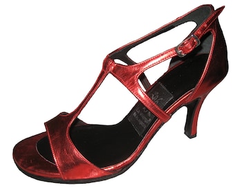 RED T-Strap, Open Toe, Closed Back, High Heels Pumps/Ladies Shoes/Dance Shoes/Salsa Shoes/Tango Shoes, La Vikinga Shoes