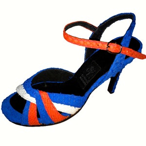 Buty na obcasie z odkrytymi palcami i paskiem na kostce, czółenka/buty damskie/buty do tanga, ekologiczne buty ze skóry rybnej La Vikinga