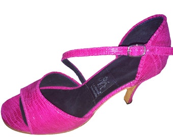 Fuchsia Diagonal Strap, Open Toe, Closed Back, High Heels Pumps/Ladies Shoes/Tango Shoes, La Vikinga Shoes