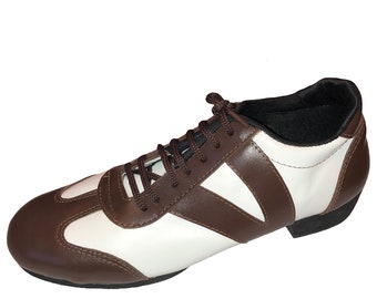 White & Brown Leather Dance Sneakers / Leather Practice Shoes / Leather Tango Sneakers - La Vikinga Shoes