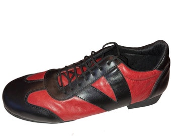 RED & BLACK Leather Dance Sneakers / Leather Practice Shoes / Leather Tango Sneakers - La Vikinga Shoes