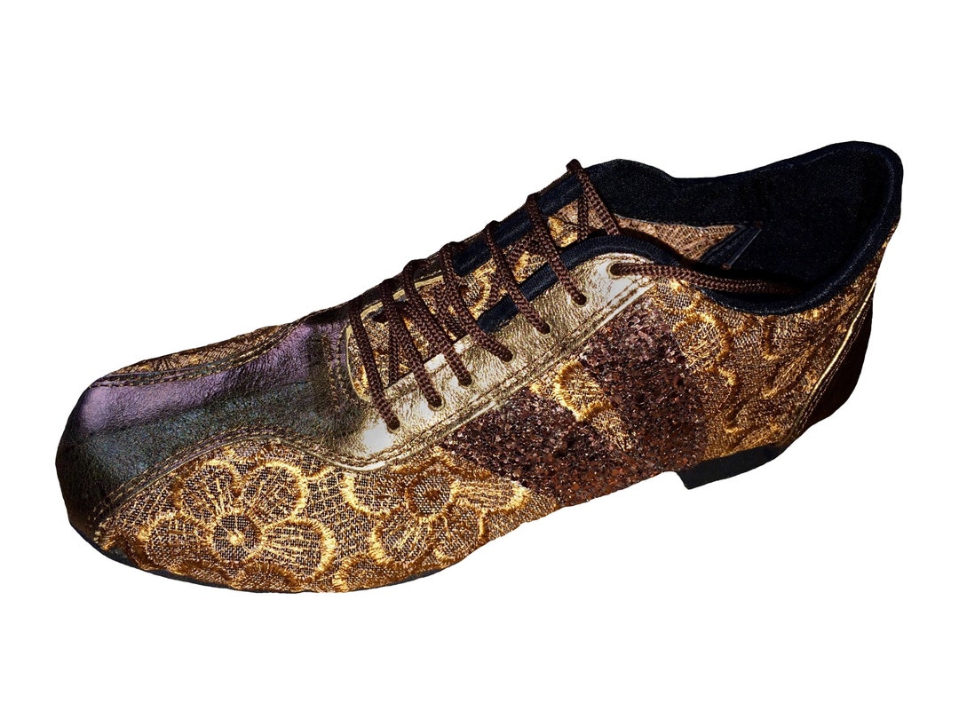 Bronze Leather Dance Sneakers / Leather Practice Shoes / Leather Tango