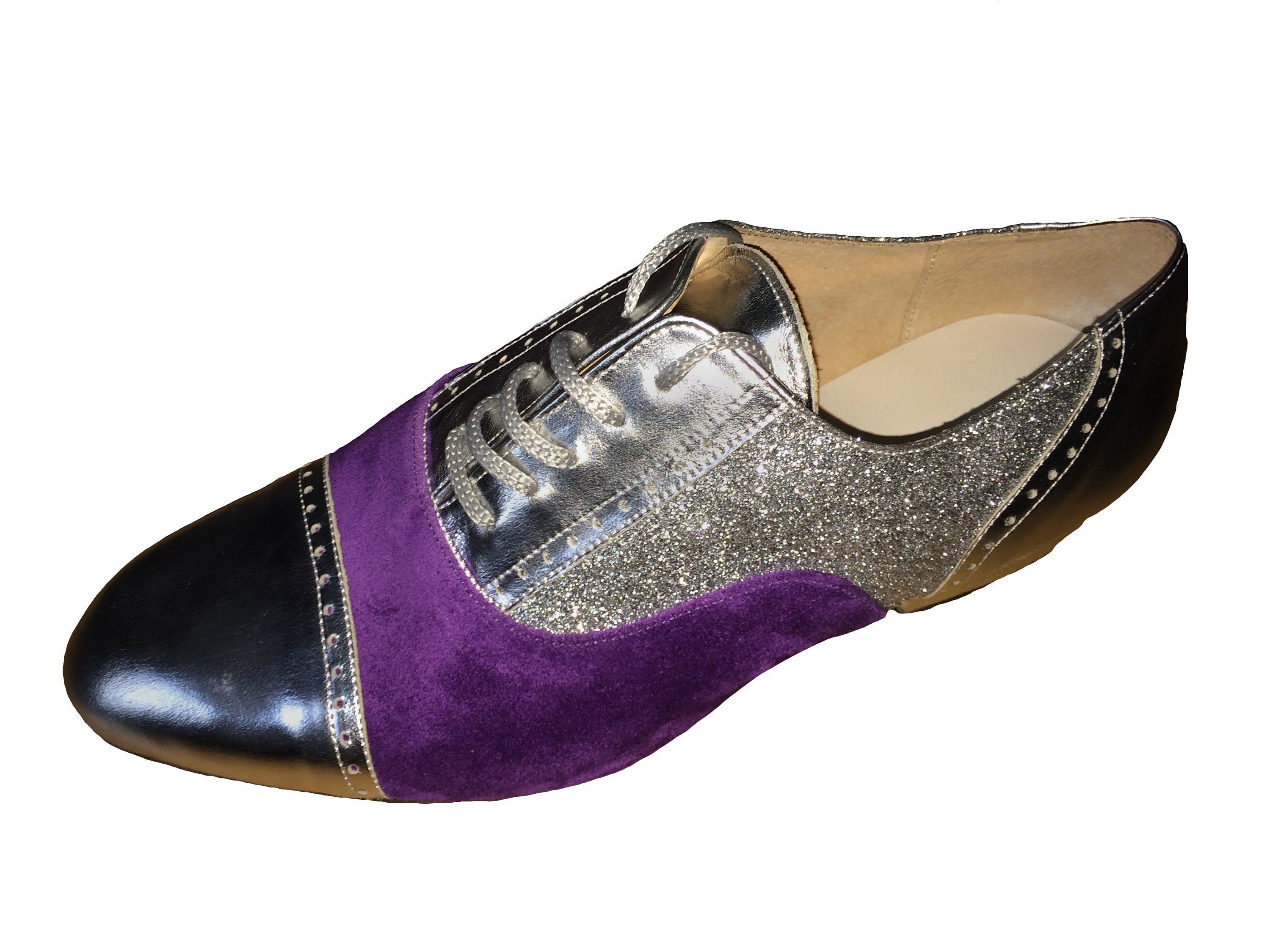 Silver Purple Tango Shoes Dance Shoes Leather Shoes