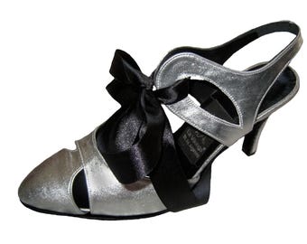 High Heels Knöchel Riemchen m. Satinband Leder Dance Tango Gr. 40