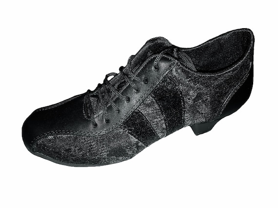 Black Leather & Black Fabric Dance Tango Practice Sneakers  display picture 1
