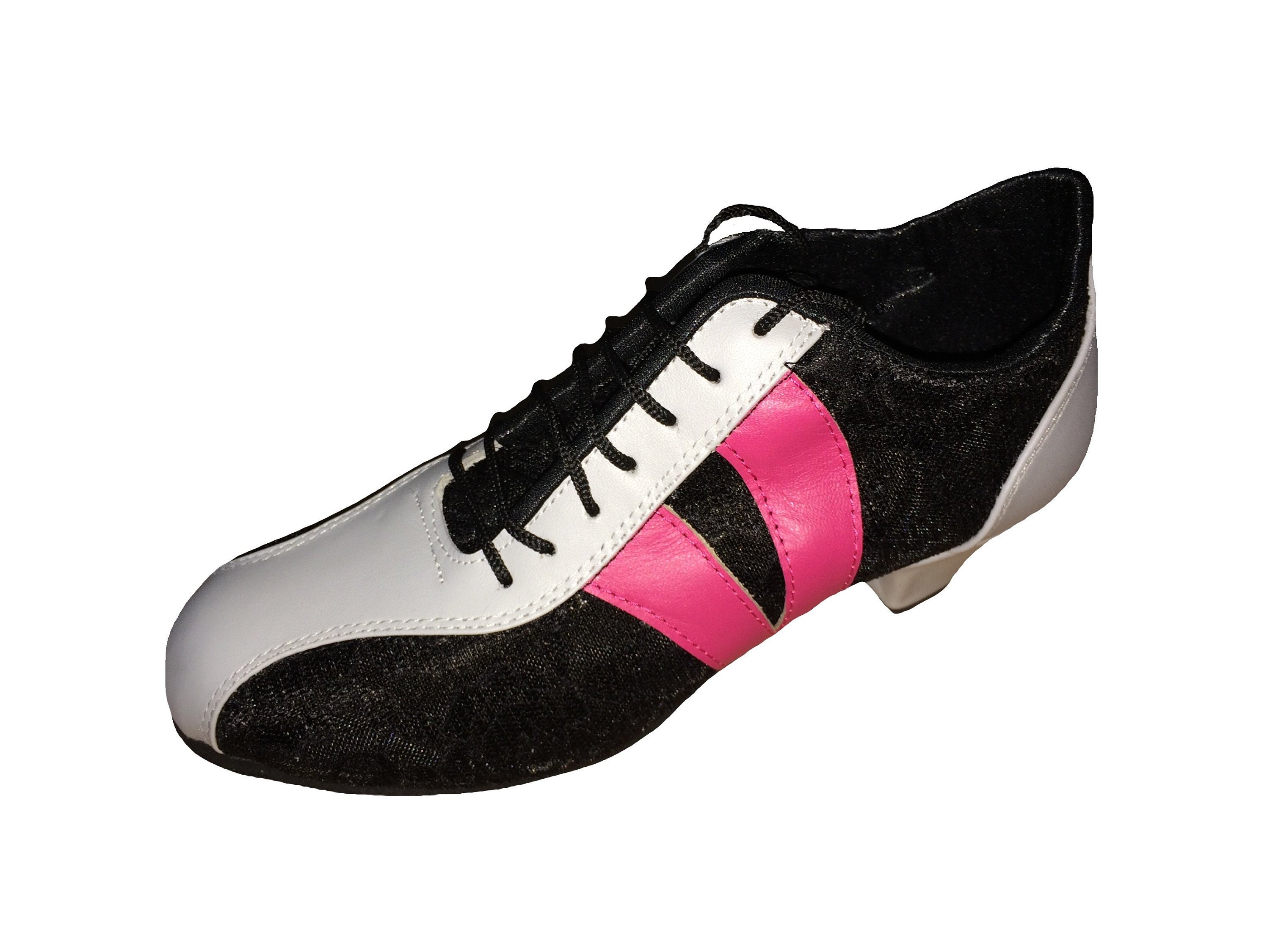 GRAY, PINK & BLACK Leather Dance Sneakers / Leather Practice Shoes