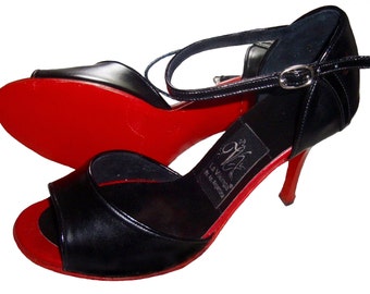 Black Tango Shoes, Ankle Strap, Open Toe, Closed Back, High Heels, La Vikinga Shoes