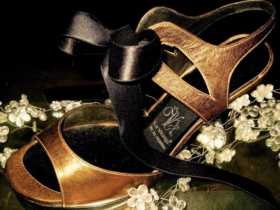 Bronze Slingback Ankle Strap Open Toe High Heels Tango Shoes