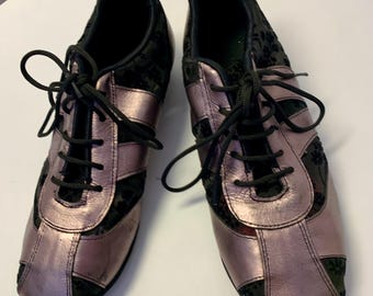 SAMPLE SALE: Gunpowder Leather & Black Lace Dance Practice Tango Sneakers, Size 36