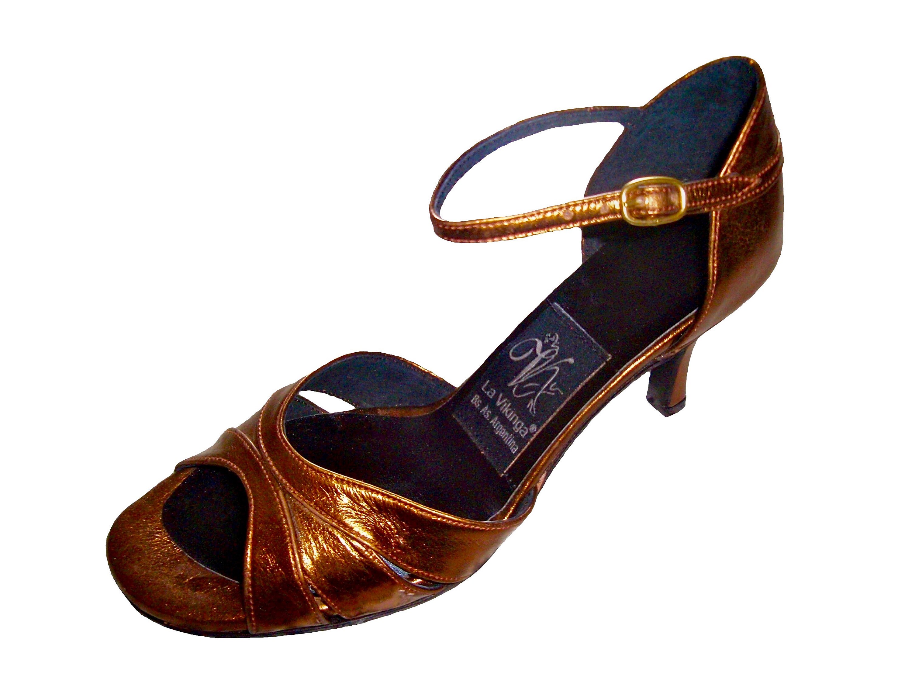 Bronze Tango Shoes Ankle Strap Open Toe 