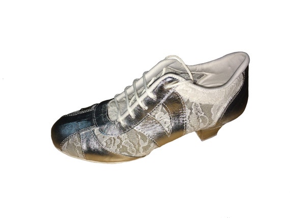 SILVER \u0026 White Leather Dance Sneakers 
