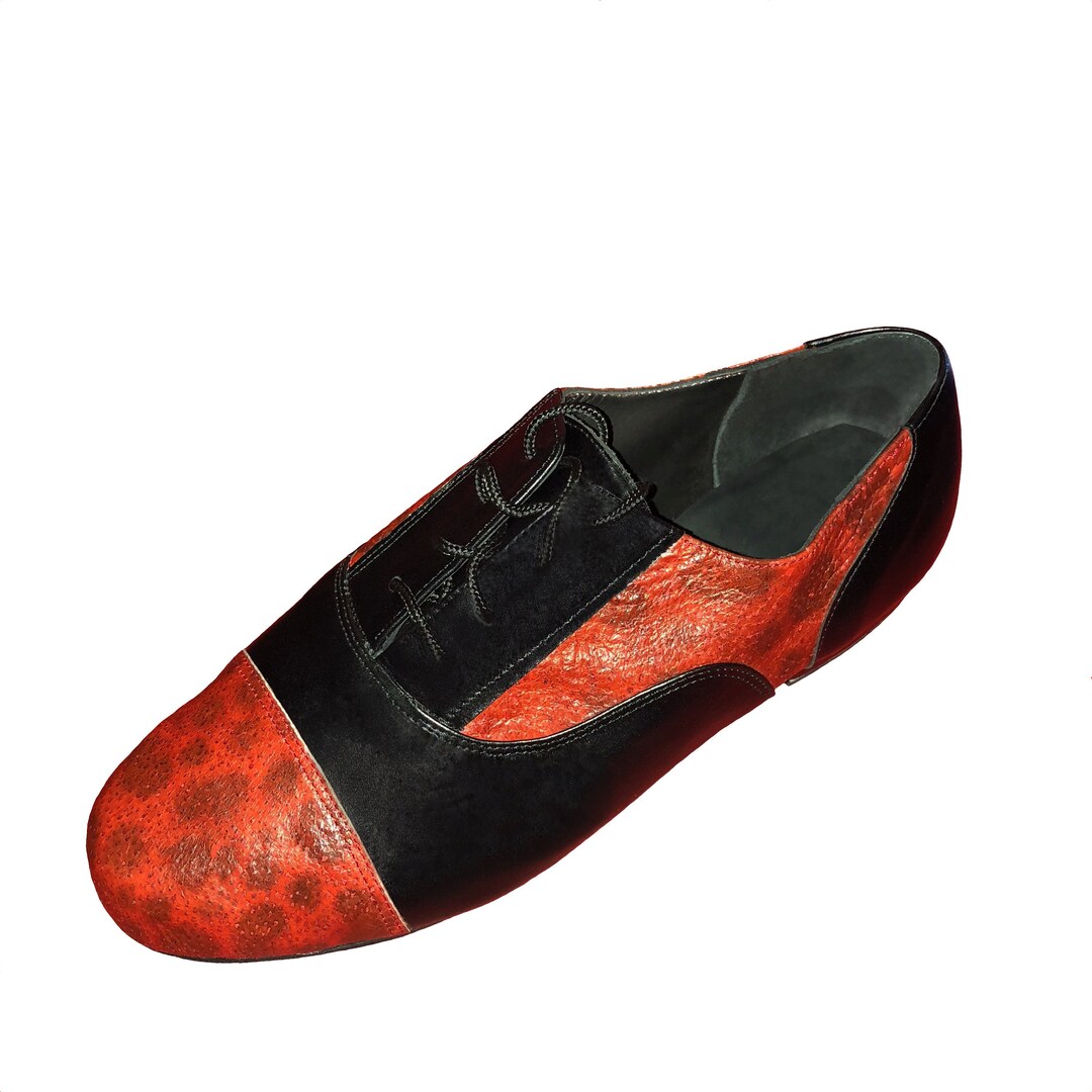 Black Leather Tango Shoes/dance Shoes/leaders Shoes W. RED Fish Leather ...