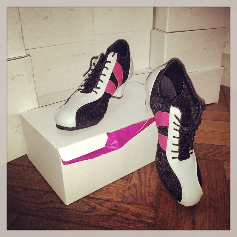 GRAY, PINK & BLACK Leather Dance Sneakers / Leather Practice Shoes