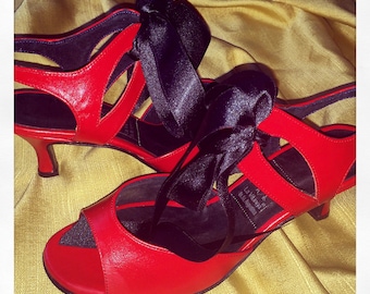 High Heels Leder Slingback Knöchelriemchen Tanz Tango Schuhe Handgemacht