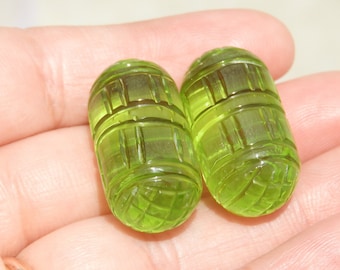 Carved Peridot Quartz Gemstone Drops: Jewelry Making (2 Pcs)