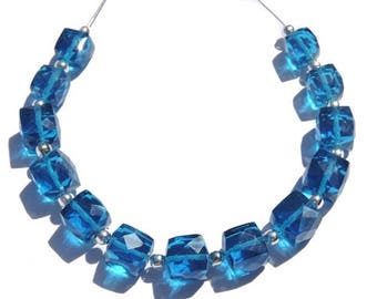 12 London Blue Quartz Cube Beads: Faceted Gemstone Jewelry Making (6-8mm)