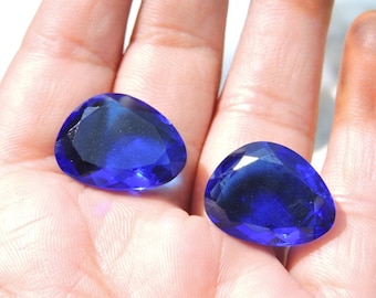 Cobalt Blue Quartz Cabochons: Faceted Gemstone Pair (20X15 MM)