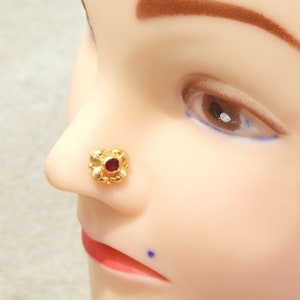 Indian Nose Ring/92.5 Sterling Silver Nose Ring/22 Kt Gold Polished/Natural Ruby Nose Stud/Nose Bali/Pierced Nose Ring Gift For Her