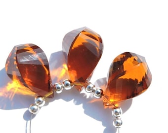 3 Pcs Honey Quartz Faceted Twisted Drop Beads: 17x10mm Briolettes
