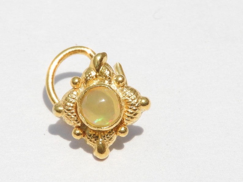 22 Kt Gold Polished On 92.5 Sterling Silver Natural Ethiopian Opal Indian Nose Ring Gemstone Nose Ring Indian Nose Stud Ring