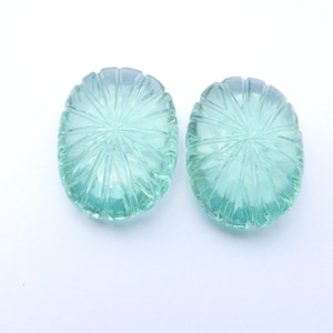 Geschnitzte Edelstein Blume Salbei grüner Quarz geschnitzte Fancy Melon Ovale 2 Stück Größe 28 x 20 MM