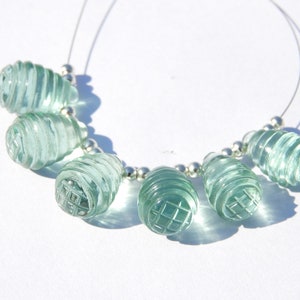 6 Pcs Sage Green Quartz Carved Drops Shaped Beads Carved gemstone Drops Beads Size 16X10 MM