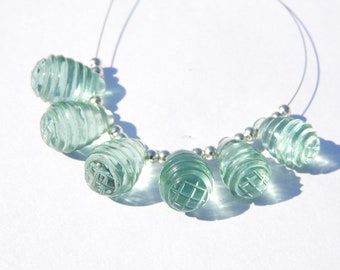 6 Pcs Sage Green Quartz Carved Drop Beads - 16X10 MM