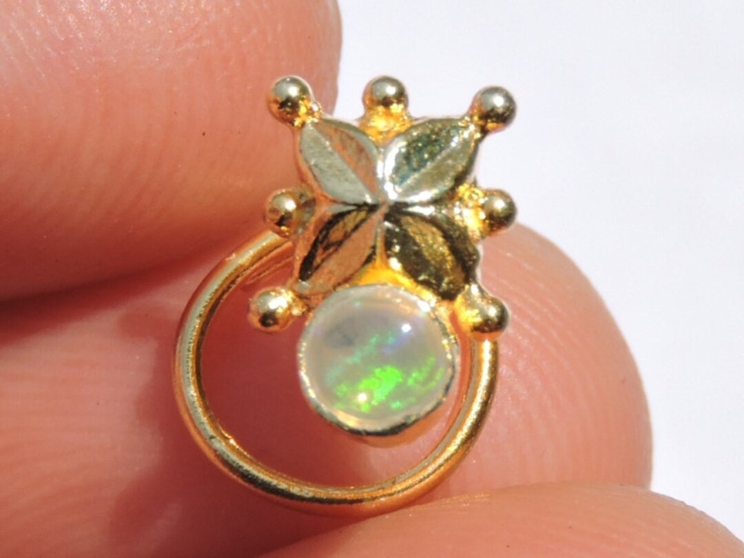22kt Gold Polished Sterling Silver Nose Ring: Ethiopian Opal Bali - Etsy