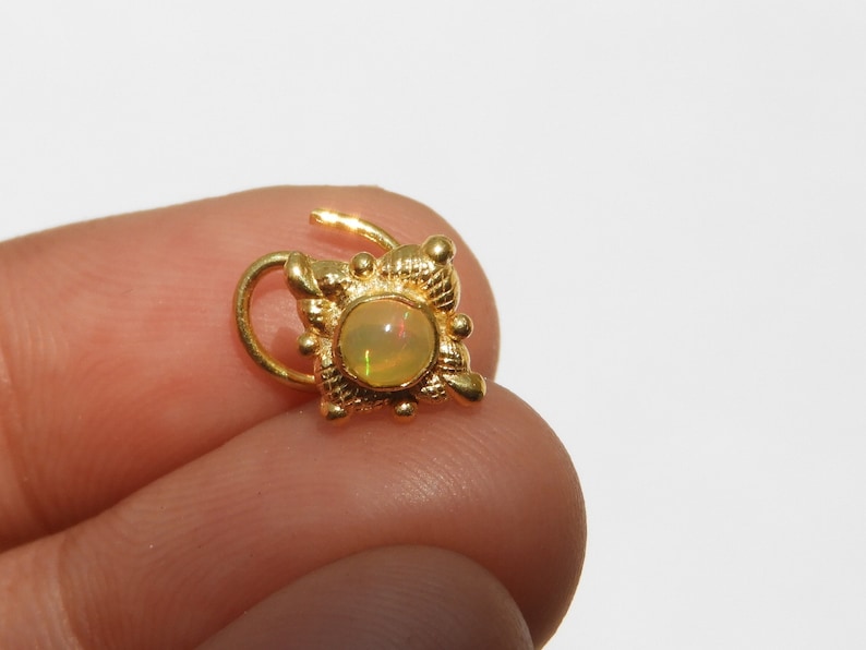 22 Kt Gold Polished On 92.5 Sterling Silver Natural Ethiopian Opal Indian Nose Ring Gemstone Nose Ring Indian Nose Stud Ring