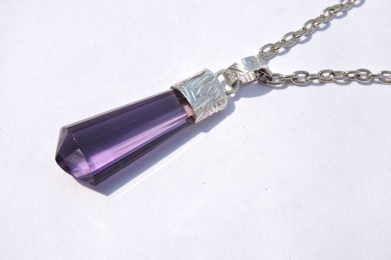92.5 Sterling Silver Purple Amethyst Quartz Faceted Chandelier Pencil Shaped Pendant Gemstone Silver Pendant Unisex Pendant Size 38X12 MM
