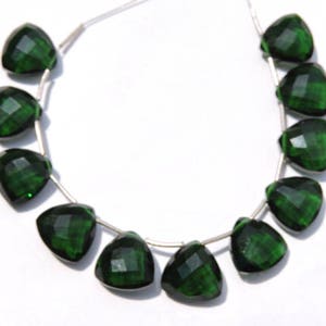 10 Pcs Dark Green Quartz Faceted Trillion Shaped Beads Gemstone Trillion Briolettes Size 12 MM