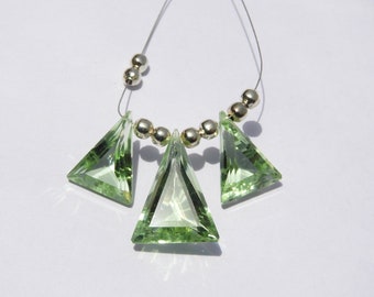 3 Pcs Trios Green Amethyst Quartz Faceted Fancy Triangular Shaped Beads Gemstone Triangle Beads Size 22X17 - 17X14 MM