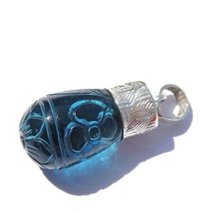 92.5 Sterling Silver Teal Blue Quartz Carved Drops Pendant Gemstone Silver Pendant Size 31X15 MM