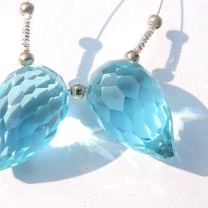 2 Pcs Sky Blue Quartz Faceted Drops Shaped Beads Gemstone Drops Beads Size 22X15 MM