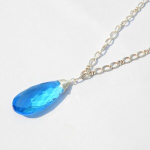 Wire Wrapped Necklace/Swiss Blue Quartz Pear Necklace/Sterling Silver/ Wire Wrapped Jewellery/Gift For Her