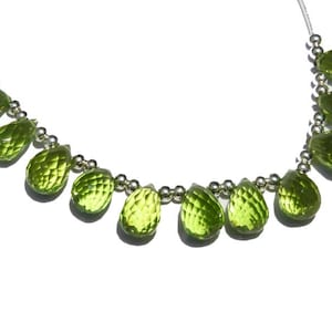 10 Pcs Beautiful Peridot Green Quartz Faceted Drops Beads Faceted Drops Briolettes Size 12X8 - 10X7 MM